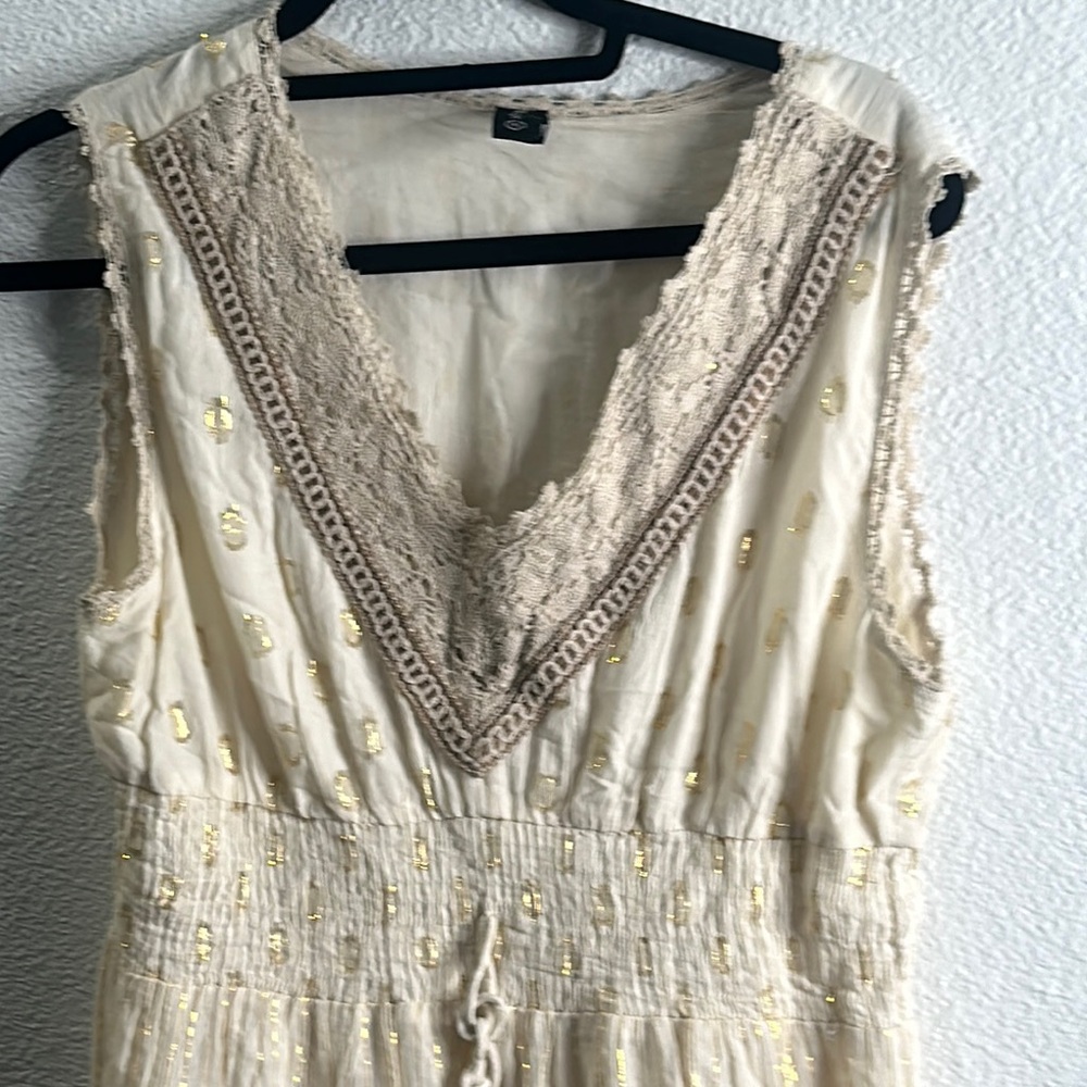 Me 2 magic Elegant ivory metallic tiered crochet Maxi Dress s xL boho vacation - Picture 5 of 16